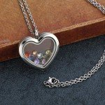 Jovivi Heart Memory Locket Glass Pendant Necklace