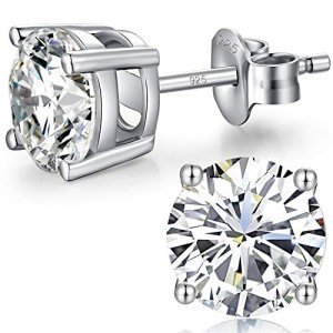 Men's Sterling Silver Stud Earrings with Zirconia