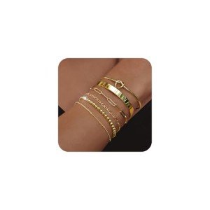 Trendy 14K Gold Plated Bangle Bracelet Set