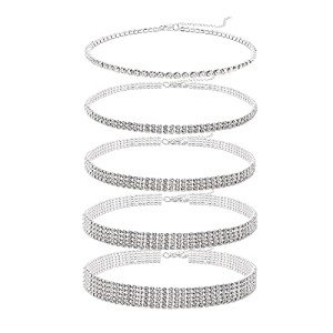 Silver Rhinestone Choker Necklace Set for Women