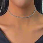 Silver Rhinestone Choker Necklace Set for Women