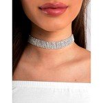 Silver Rhinestone Choker Necklace Set for Women