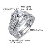 MABELLA Sterling Silver Princess Cut Engagement Ring Set