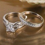 MABELLA Sterling Silver Princess Cut Engagement Ring Set
