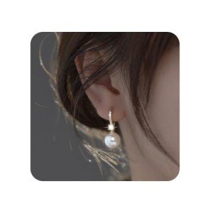Trendy 14K Gold Plated Pearl Dangle Earrings