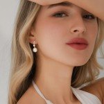 Trendy 14K Gold Plated Pearl Dangle Earrings