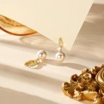 Trendy 14K Gold Plated Pearl Dangle Earrings
