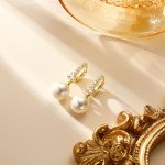 Trendy 14K Gold Plated Pearl Dangle Earrings