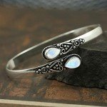 Moonstone Boho Open Bangle Cuff Bracelet for Her