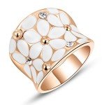 Elegant Rose Gold Flower Ring with White Enamel