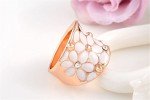 Elegant Rose Gold Flower Ring with White Enamel