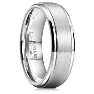 7mm Silver Tungsten Wedding Band for Men