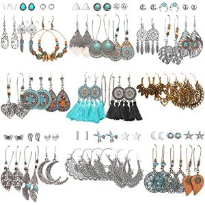 45 Pairs Bohemian Silver Drop Earrings Set