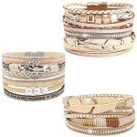 3-Pack Women’s Leather Feather Cuff Bracelets