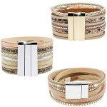 3-Pack Women’s Leather Feather Cuff Bracelets