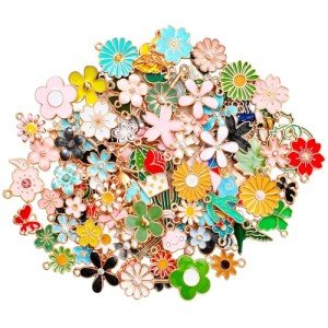 120 Pcs Floral Charms for Jewelry Making