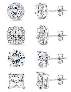 Cubic Zirconia Halo Stud Earrings in White Gold