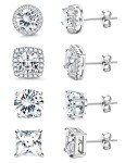 Cubic Zirconia Halo Stud Earrings in White Gold