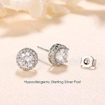 Cubic Zirconia Halo Stud Earrings in White Gold