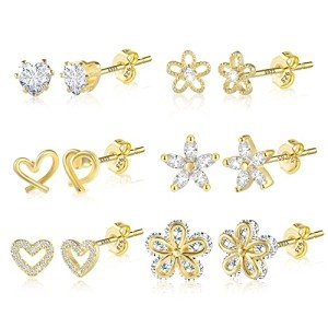 Small Gold Heart Stud Earrings - 6 Pairs