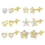 Small Gold Heart Stud Earrings - 6 Pairs