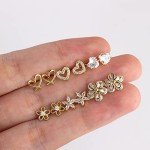 Small Gold Heart Stud Earrings - 6 Pairs