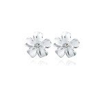 Silver Plumeria Flower Stud Earrings with Crystals