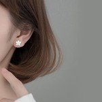 Silver Plumeria Flower Stud Earrings with Crystals