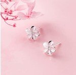 Silver Plumeria Flower Stud Earrings with Crystals