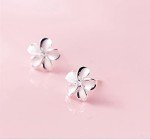 Silver Plumeria Flower Stud Earrings with Crystals