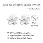 Silver Plumeria Flower Stud Earrings with Crystals