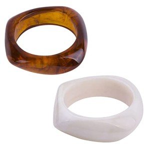 2Pcs Chunky Acrylic Transparent Candy Color Geometric Round Square Cuff Bangle Bracelet Set for Women Resin Acetate Tortoiseshell Wristband Bracelet Statement Jewelry Birthday Gift-B w-b