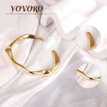YOVORO 18K Gold Plated Cuff Bracelets for Women Open Adjustable Gold Cuff Bangle Bracelets Thick Hammered Wrist Cuff Bracelets Thin Minimalist Gold Cuff Bracelet A