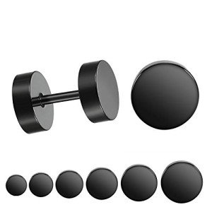 Black Stainless Steel Stud Earrings - 6 Pairs