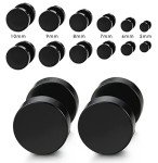 Black Stainless Steel Stud Earrings - 6 Pairs