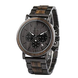 Elegant Men's Wooden and Stainless Steel Watch