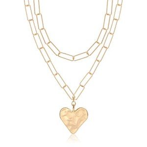 Gold Layered Paper Clip Chain Heart Pendant Necklace