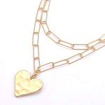 Gold Layered Paper Clip Chain Heart Pendant Necklace