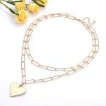Gold Layered Paper Clip Chain Heart Pendant Necklace