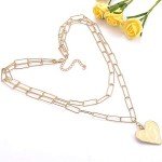 Gold Layered Paper Clip Chain Heart Pendant Necklace