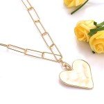 Gold Layered Paper Clip Chain Heart Pendant Necklace
