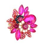 Hot Pink Gold Tone Crystal Flower Cocktail Ring