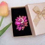 Hot Pink Gold Tone Crystal Flower Cocktail Ring