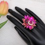Hot Pink Gold Tone Crystal Flower Cocktail Ring