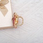 Hot Pink Gold Tone Crystal Flower Cocktail Ring