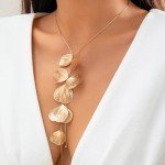 Gold Flower Leaf Y Necklace for Women