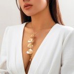 Gold Flower Leaf Y Necklace for Women