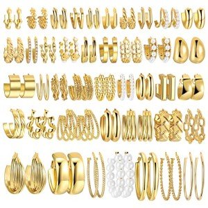 42 Pairs Gold Hoop Earrings Set for Women
