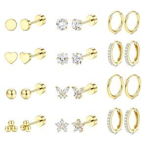Hypoallergenic Surgical Steel Flat Back Earrings Set