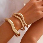 Gold Chunky Bangle Bracelets Set for Women